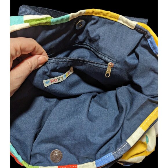 Retro Roxy Striped Canvas Beachy Tote Bag - Picture 3 of 14